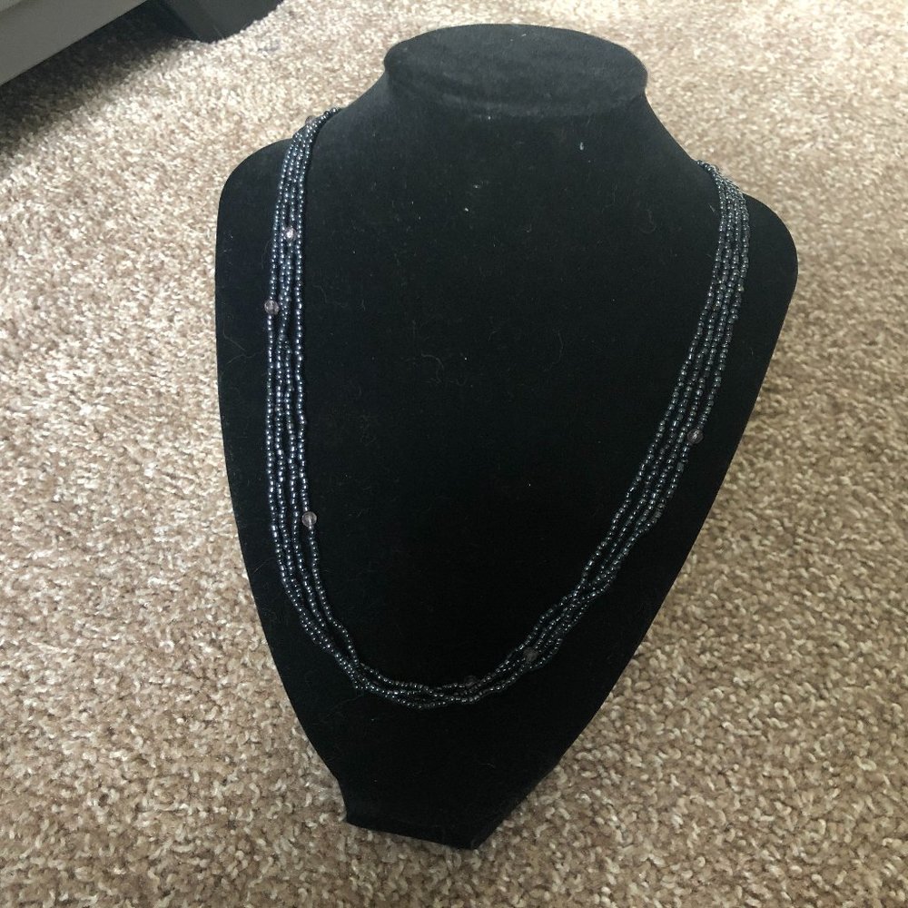 Navy Blue Sparkly Beaded Necklace
